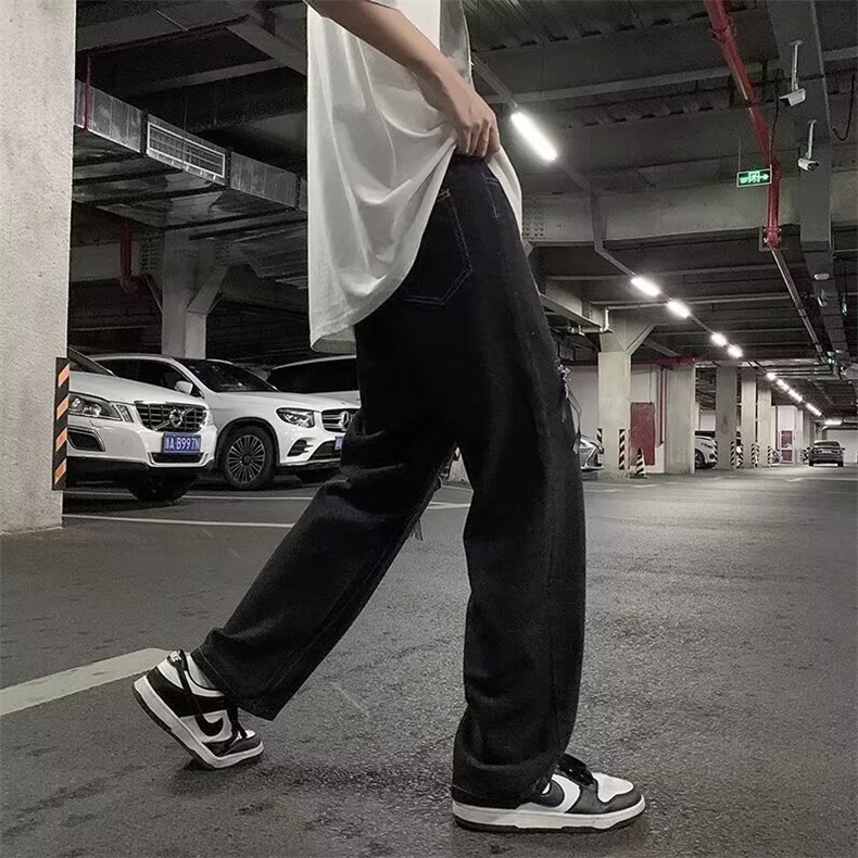 裤子高街ins潮牌拉链破洞牛仔裤男设计感小众坠感直筒裤1008P38,男装牛仔裤,星座410-2