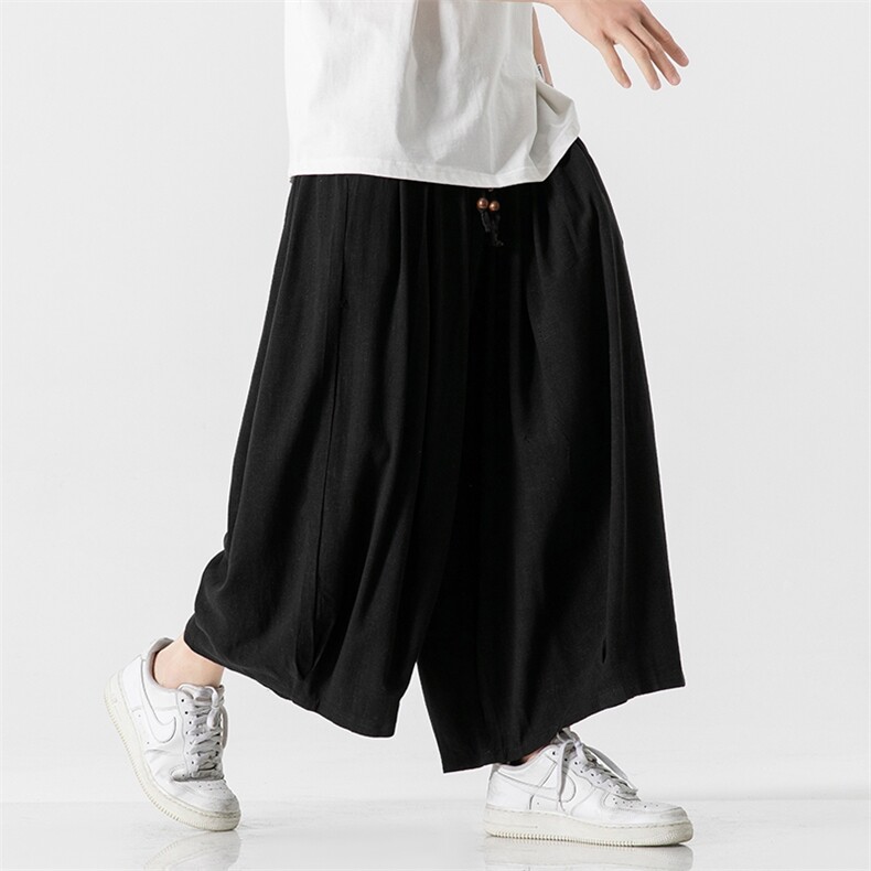 夏季 大码男士棉麻阔腿裤休闲裤宽松直筒九分裤潮风 K330/P75图片
