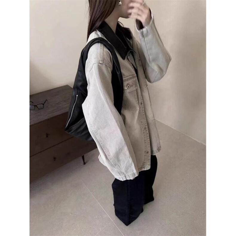 W9483-P70网图现货新款拼接pu皮牛仔外套中性工装美式高街夹克,男装夹克,星座1608-2