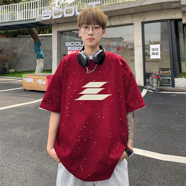 量大优供抖音视频支持得物配合二开美式满天星亮片短袖T恤MTX308,男装T恤,电商A486