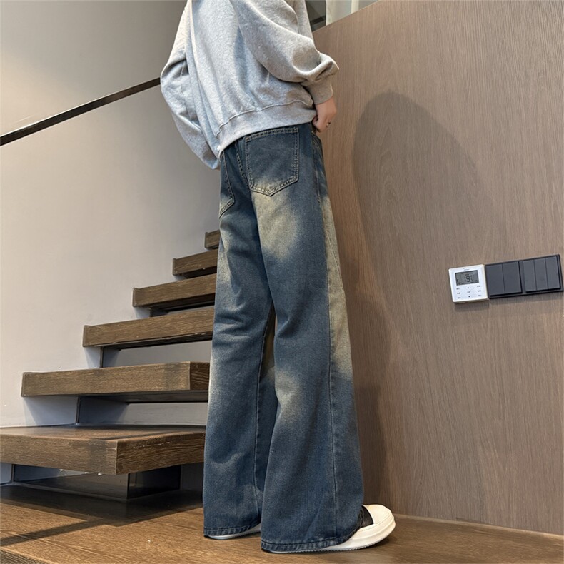 水洗做旧牛仔裤男美式高街痞帅直筒裤子宽松显瘦cleanfit微喇裤潮,男装牛仔裤,星座410-6（原星座1304-1）