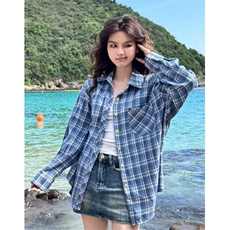 格子衬衫女慵懒风春夏春秋宽松复古衬衣长袖防晒上衣外套CG23，男装衬衫，星座1116A（原606A-3）