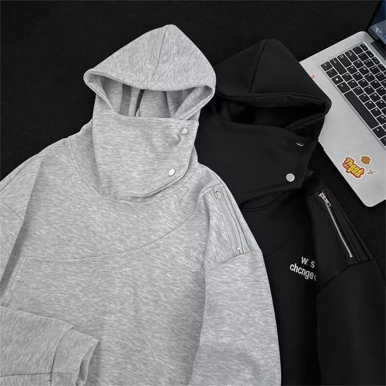 秋冬款男连帽卫衣字母印花开叉拉链织带按扣夹克外套WY121P60，男装卫衣，星座1013-1