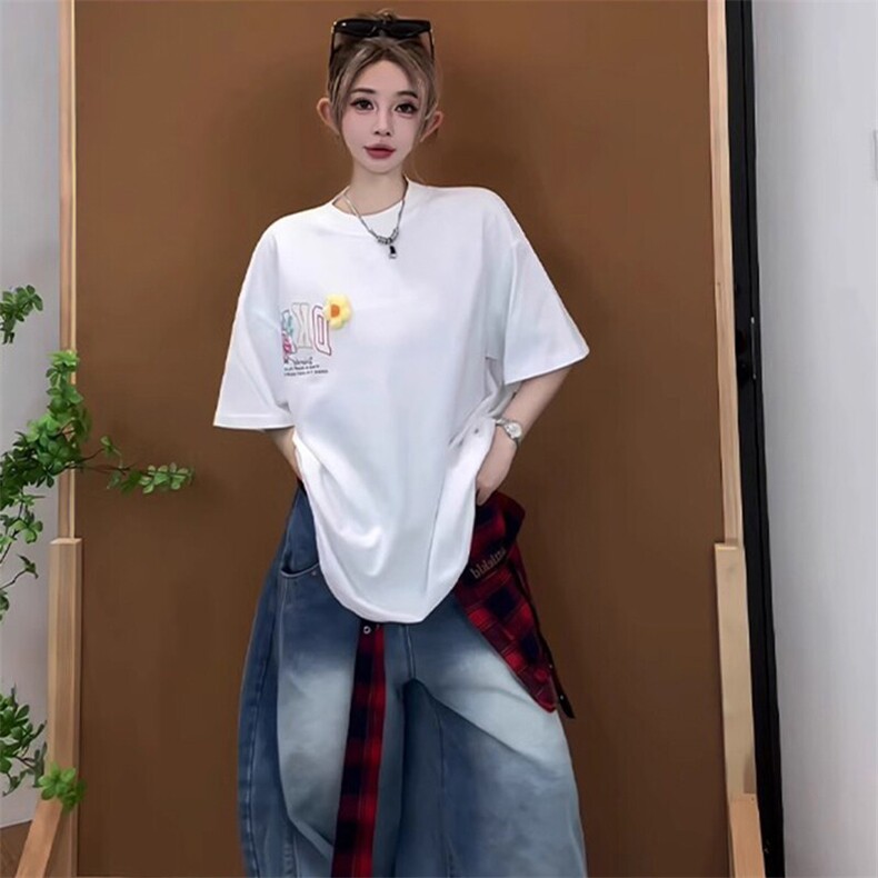 万针全刺绣工艺抖音得物高品质260克重磅纯棉双纱美式高街短袖T恤,男装T恤,电商A486