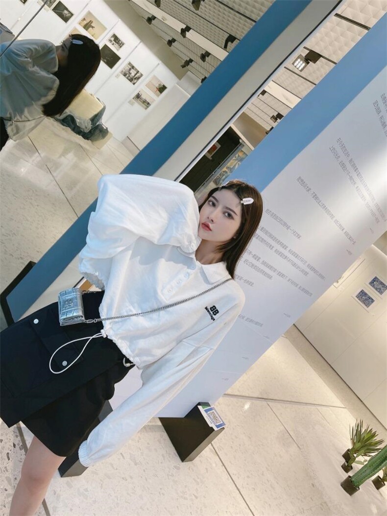 翻领抽绳卫衣，黑、白两色，女装卫衣/绒衫，LOVELS