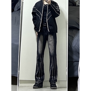 美式ins高街hiphop微喇扎染牛仔裤货号K2313P55控78图片