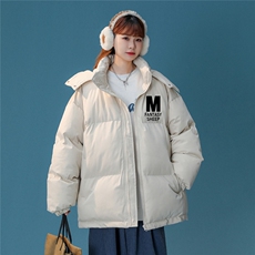 中性风22冬季新款设计感M印花加厚连帽面包服棉衣MY204P115控158，男装棉衣，A247A