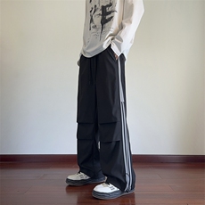 KP852P50港风宽松休闲裤直筒拖地裤拼接三条杠束脚裤卫裤，男装休闲裤，星座1204-3