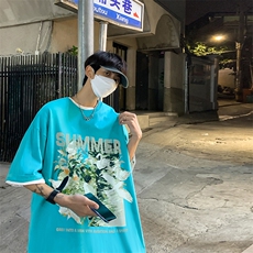 B239-1275-P28港风油画白天鹅创意印花夏季重磅落肩袖短袖t恤，男装T恤，星座514-2(原B239)