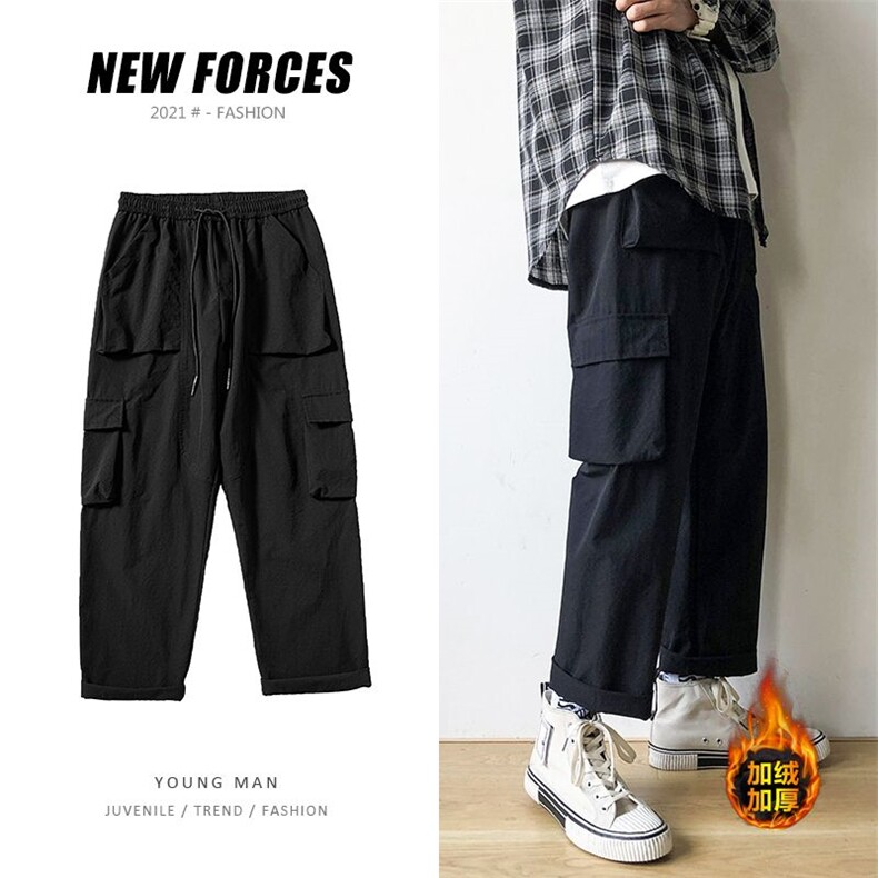 黑色工装裤男士秋冬款加厚潮牌阔腿休闲长宽松款K2021/P50,男装休闲裤,星座506