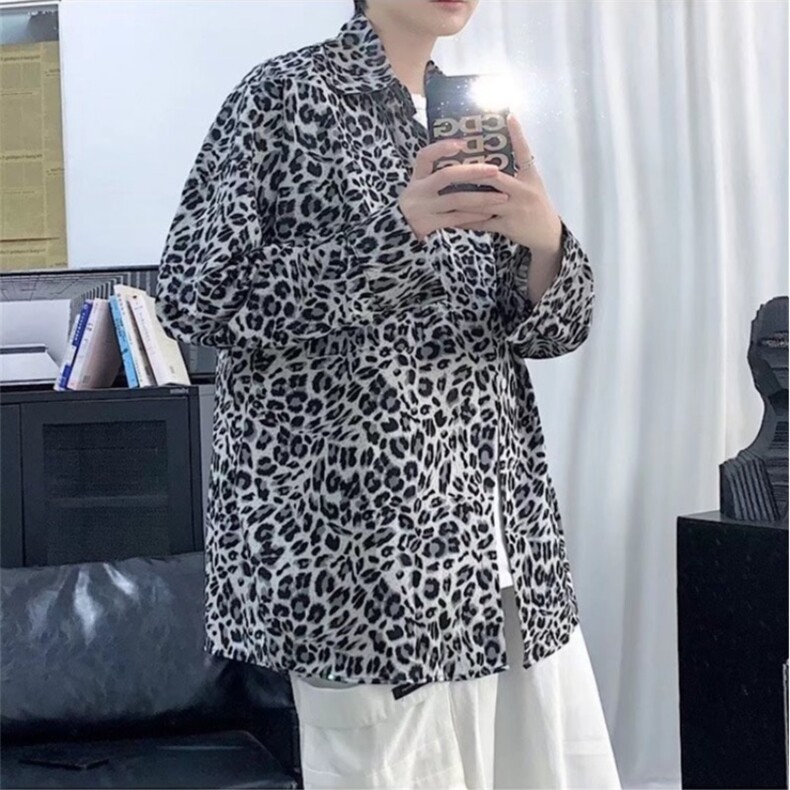 港风秋款男豹纹衬衫宽松休闲衬衣CS173P30,男装衬衫,星座1013-1
