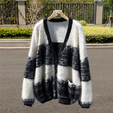 剪影~慵懒拉绒100%纯山羊绒开衫宽松加厚2025秋冬女针织毛衣外套，女装羊绒衫，诚赞羊绒