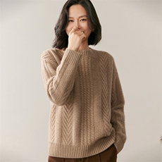 秋季新款纯色圆领针织衫时尚休闲风，女装针织衫/毛衣，鸥蕊娅羊绒