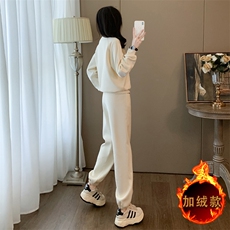 女秋冬新款加绒字母印花圆领卫衣卫裤套装，女装套装/套裙，江南