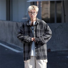 春季呢料格子衬衫宽松磨毛外套W9299P68，男装夹克，星座1116-2