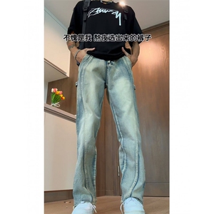 1506/QT88210/P44港风潮男夏季牛仔裤嘻哈ins潮高街潮流痞帅长裤图片