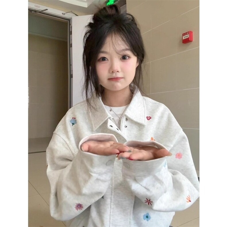 潮牌美式高街花卉刺绣夹克外套女宽松设计感小众开衫拉链上衣服,男装夹克,星座506A