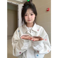 潮牌美式高街花卉刺绣夹克外套女宽松设计感小众开衫拉链上衣服，男装夹克，星座506A