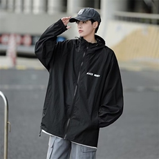 防晒衣男港风休闲宽松薄款夹克夏季帅百搭连帽防晒服外套F004-P38，男装夹克，星座308B-1