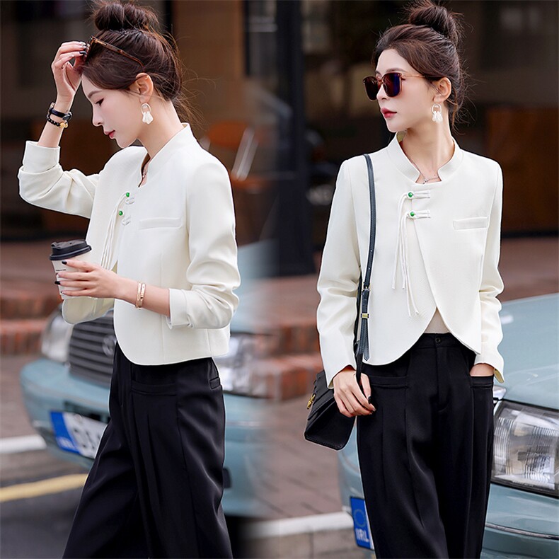 新中式盘扣立领西装外套女2025春秋新款今年流行爆款国风短款上衣，女装短外套，姿衣坊