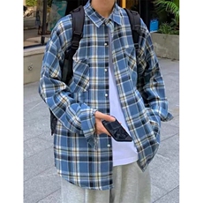 复古格子衬衫男女春季慵懒风宽松休闲百搭街头衬衣外套C3008，男装衬衫，星座1116A（原606A-3）