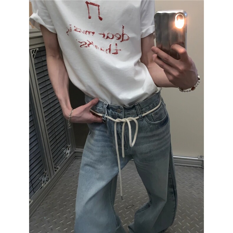 美式复古痞帅炸街弯刀裤男痞帅高级感炸街裤情侣牛仔裤，男装牛仔裤，星座506A