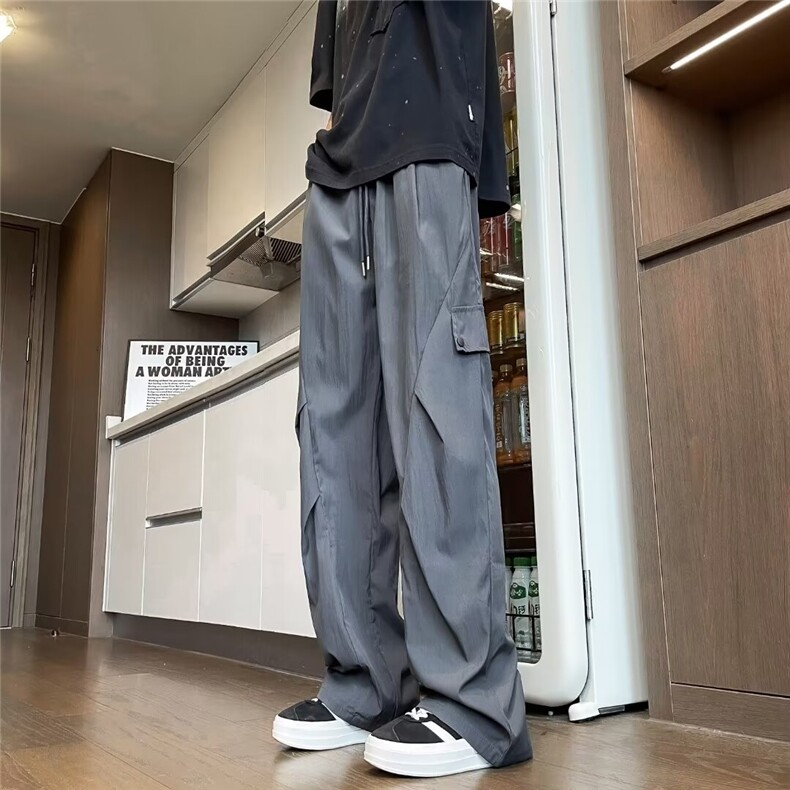 伞兵工装裤子男夏季薄款包边宽松直筒阔腿裤休闲裤 K518图片