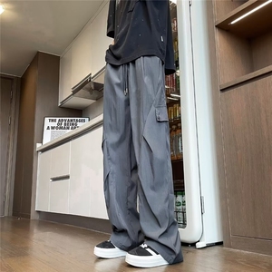 伞兵工装裤子男夏季薄款包边宽松直筒阔腿裤休闲裤 K518图片