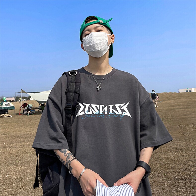 抖音得物二开现货220克夏装重磅美式高街宽松短袖t恤MT177,男装T恤,电商A486-1