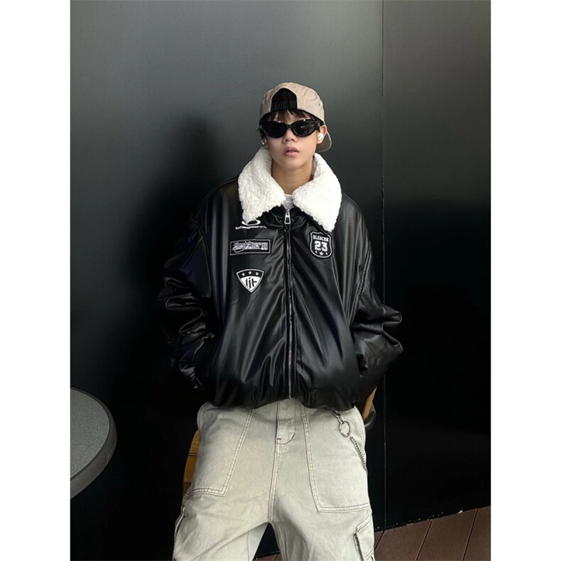 【网图现货】冬季加厚PU皮刺绣保暖棉服M68/P100,男装夹克,星座205-3