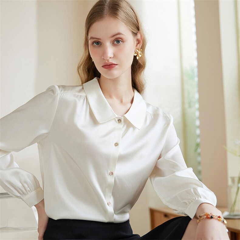 甜美优雅气质公主袖法式丝光款长袖衬衫，女装衬衫，澳冬特羊绒