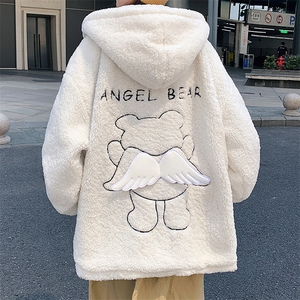 冬季新款宽松小飞熊刺绣羊羔毛棉服连帽情侣棉衣 A071-1009-P120图片