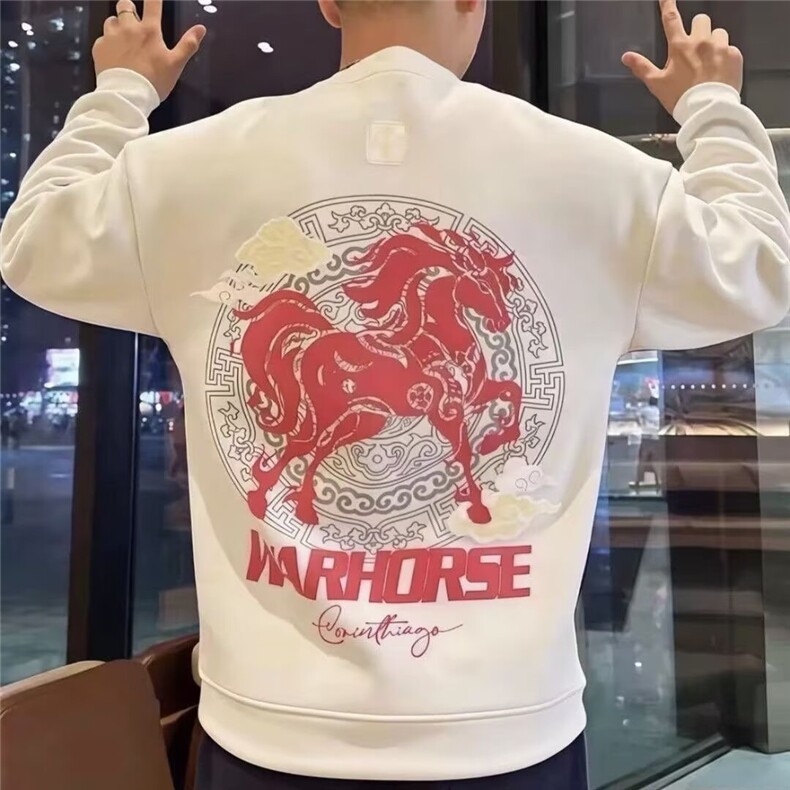 1506-091/WF1701/P40印花秋冬卫衣马年本命服加绒加厚男款百搭潮图片