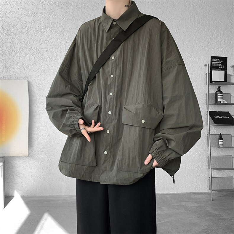 8XL-M春夏廓形衬衫防晒外套特大码多口袋复古慵懒衬衣JK5203/P50图片