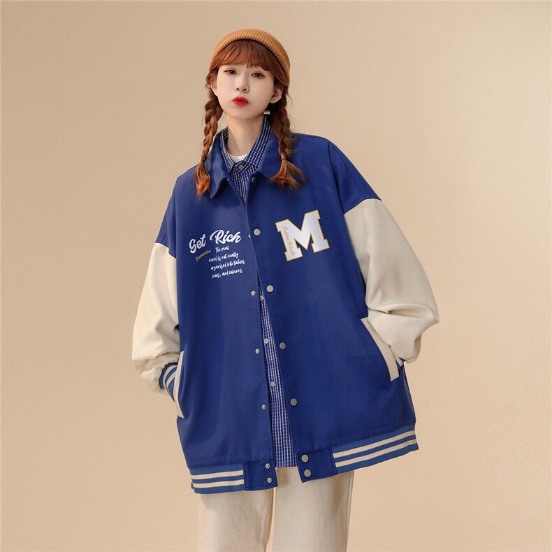 中性风22秋冬新款港风字母印花翻领棒球服夹克外套G607P85控108,男装夹克,A247A
