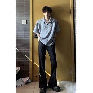 垂感冰丝西裤cleanfit黑色休闲裤微喇vibe裤子XK696-特P35图片