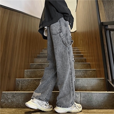 D6068-P48复古牛仔裤男款秋冬直筒宽松潮牌阔腿美式高街长裤子，男装牛仔裤，星座603-2