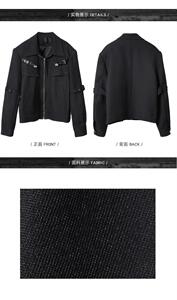 得物抖音品质翻领拉链夹克外套男女潮牌个性金属扣工装风宽松上衣图片