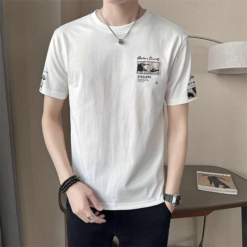 夏季短袖T恤男2025夏季新款贴布潮牌印花男装半袖B317/8038/P48,男装T恤,电商B317