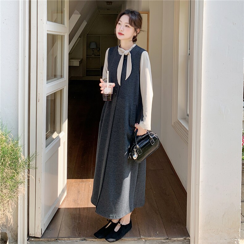 大货已出韩系针织蝴蝶结打底背心长裙两件套F711-P165-K268,女装套装/套裙,2C255
