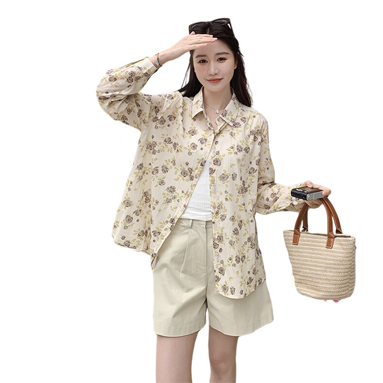 2026春装新款简约大方休闲碎花女衬衣女长袖上衣女小衫衬衫白色女,女装衬衫,欧米莱