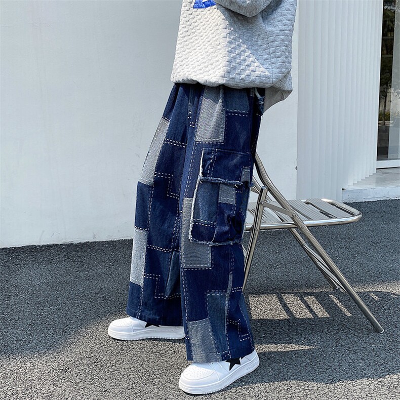 2025春夏装九分裤水洗乞丐版牛仔裤拼接裤子大码A057-K205-P75,男装牛仔裤,电商A057