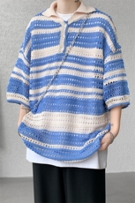 8XL-M特大码美式复古条纹撞色针织POLO衫翻领休闲短袖TDX311P35，男装T恤，电商D206-1
