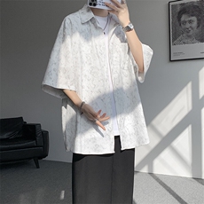 8XL-M肌理褶皱冰丝短袖衬衫男夏薄款半袖防晒衬衣外套DC28010P45，男装衬衫，电商B312