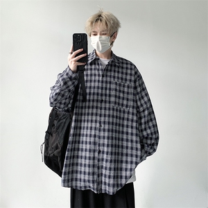 现货 宽松港风格子衬衫男KD613-P45控68图片