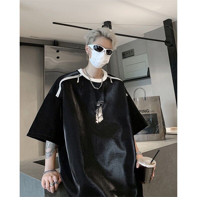 男装短袖T恤2025夏季拉链字母印花五分袖体恤XZ514-2-202465-P58,男装T恤,星座514-2(原B239)
