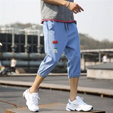 夏季薄款牛仔短裤男士五分中裤休闲宽松大码哈伦七分马裤YD02，男装牛仔裤，星座509