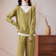 两件套针织套装女2024秋冬新款慵懒风宽松外穿上衣服潮时尚，女装套装/套裙，蒙特羊绒
