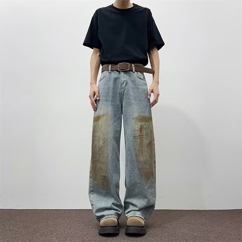 宽松阔腿裤2026新款脏脏老爹牛仔裤直筒裤2289P47，男装牛仔裤，星座410-2