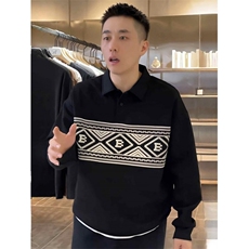 春秋新款腰果花长袖翻领卫衣男士高档潮牌宽松时尚百搭上衣打底衫，男装T恤，星座516A